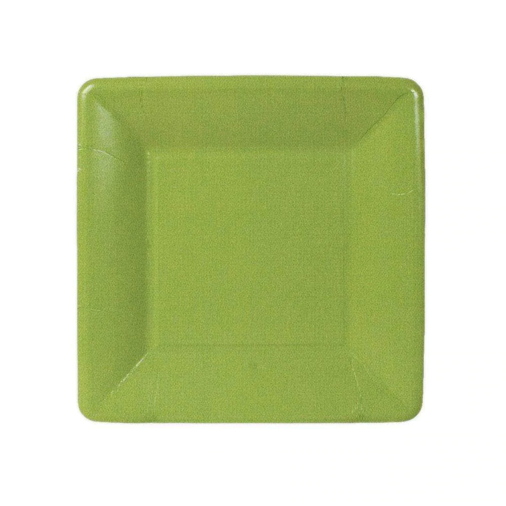 Grosgrain Square Paper Salad & Dessert Plates in Moss Green - 8 Per Package