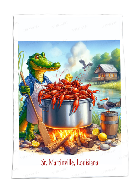 Cajun Alligator Crawfish Boil Dishtowel