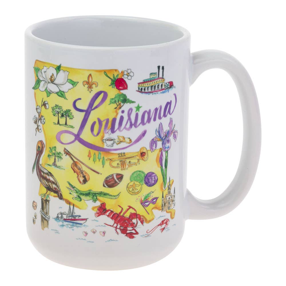 LA State Collection Ceramic 15 oz Mug Louisiana Rosanne Beck