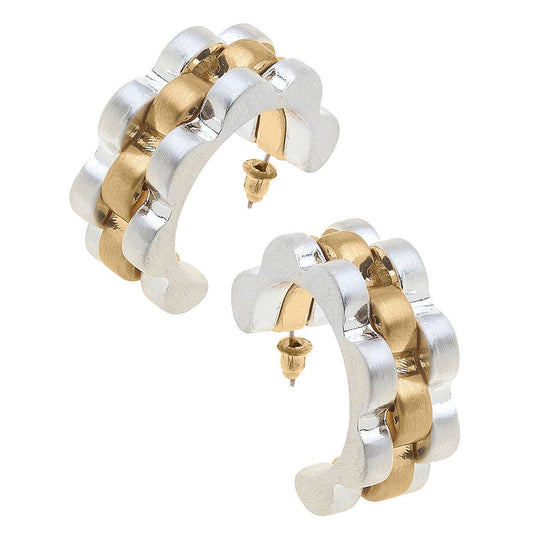 Carter Watchband Chunky Open Hoop Earrings in Satin Two Tone