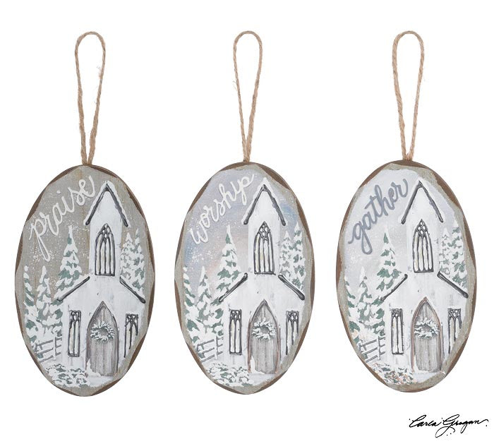 Snowy Church Message Ornament (3 Styles)