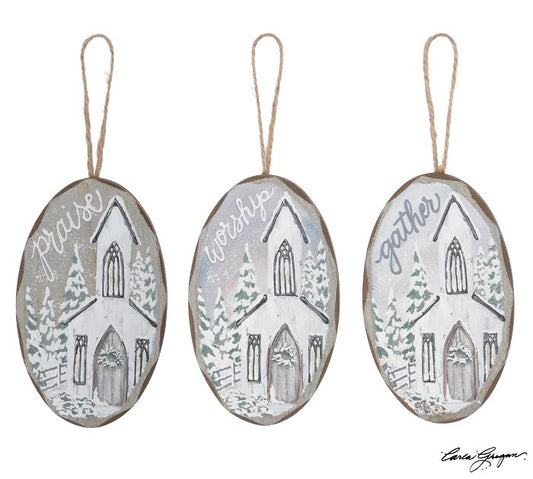 Snowy Church Message Ornament (3 Styles)