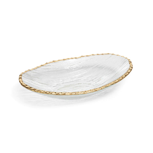 Clear Textured Bowl with Jagged Gold Rim - Large