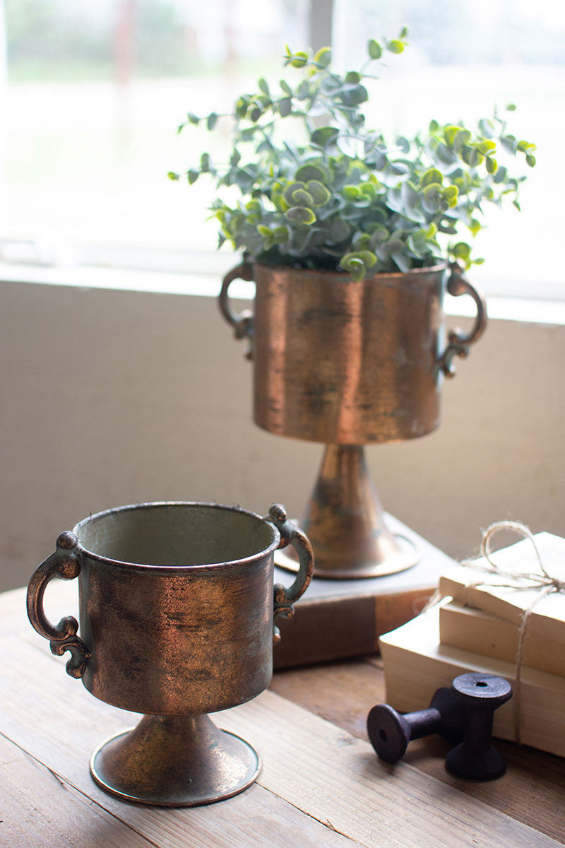 Antique Copper Finish Planters w/Handles set of 2