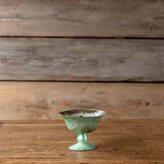 ANTIQUE FRENCH BLUE ETCHED COMPOTE SMALL