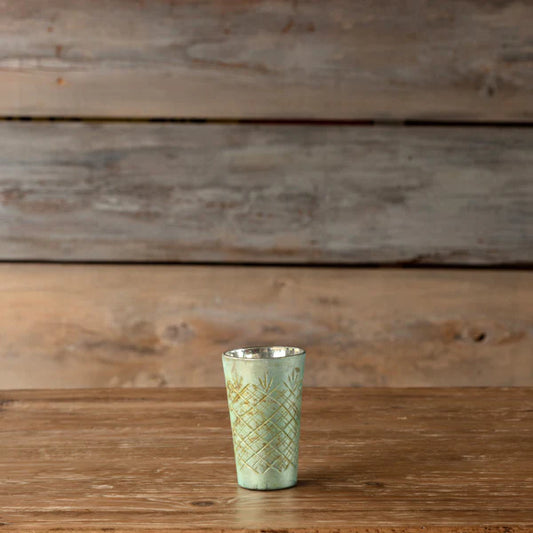 ANTIQUE FRENCH BLUE ETCHED PETITE VASE