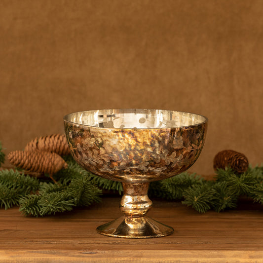 Chateau Etched Mercury Glass Footed Bowl-medium