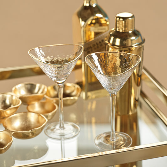 Aperitivo Triangular Martini Glass - Clear w/Gold Rim