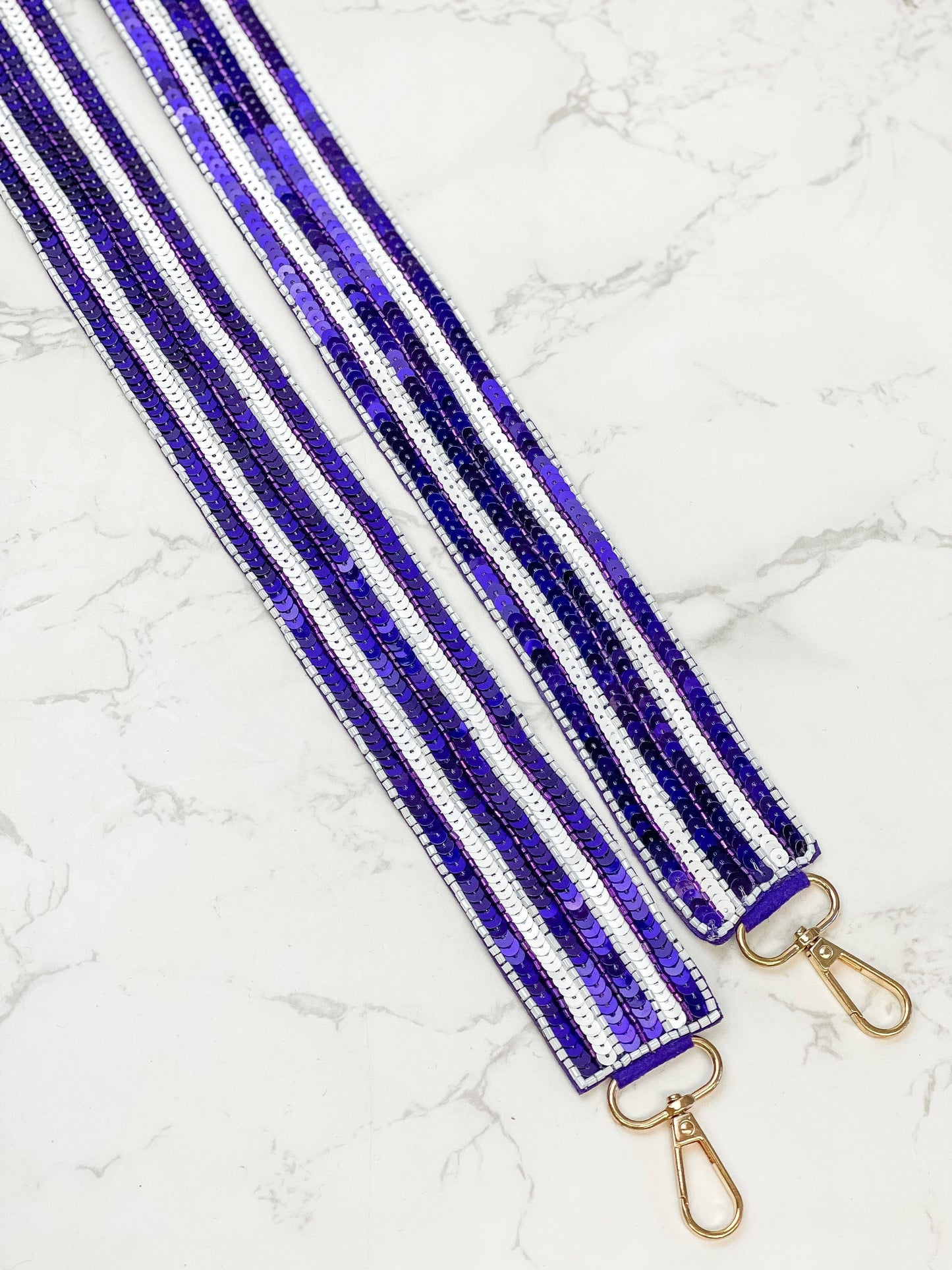 Game Day Sequin Purse Straps - Purple & White