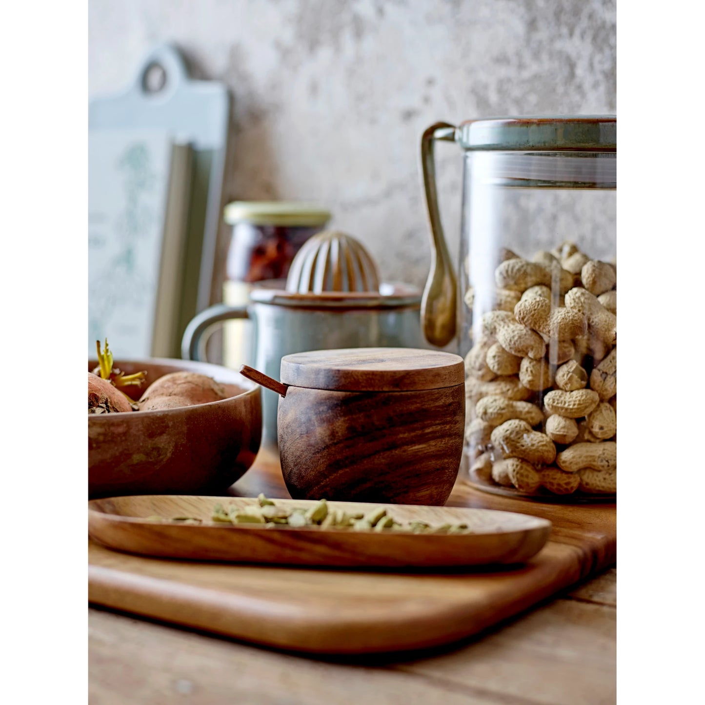 Acacia Wood Covered Jar w/Spoon