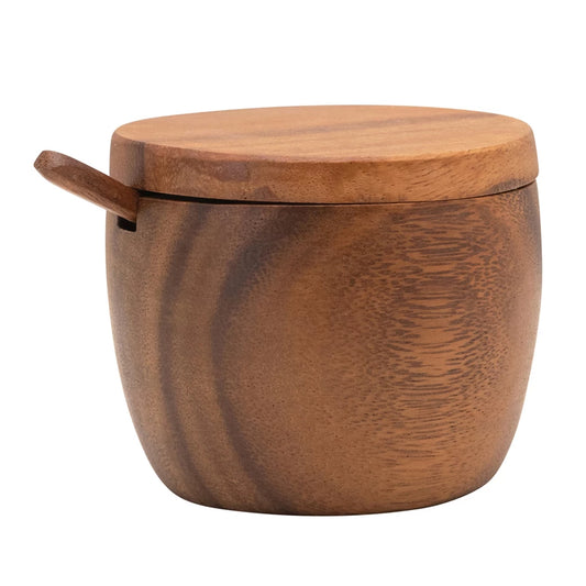 Acacia Wood Covered Jar w/Spoon