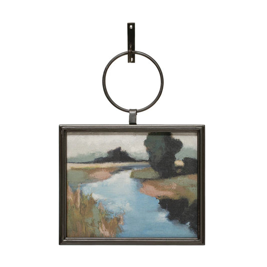 Metal Framed Landscape Wall Decor w/Bracket