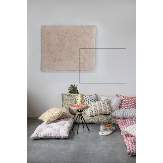 Cotton Printed Lumbar Pillow w/French Knots