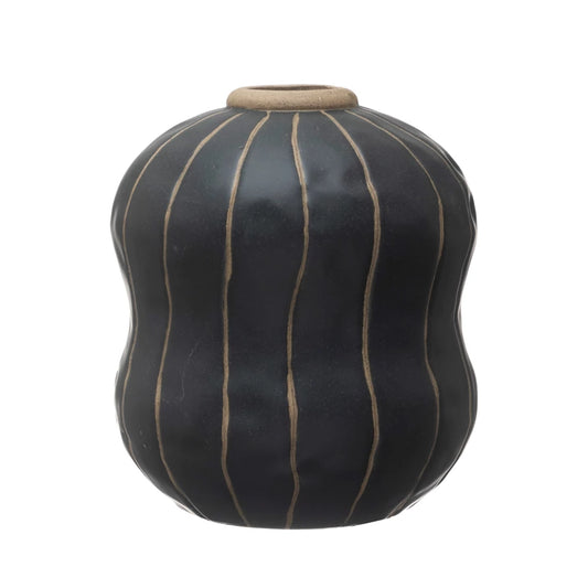 Stoneware Vase w/Wax Relief Stripes