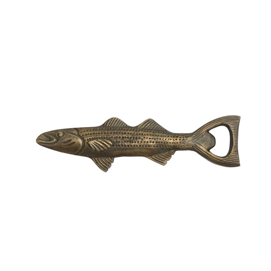 Cast Aluminum Fish Shaped Bottle Opener, Antique Gold Fish