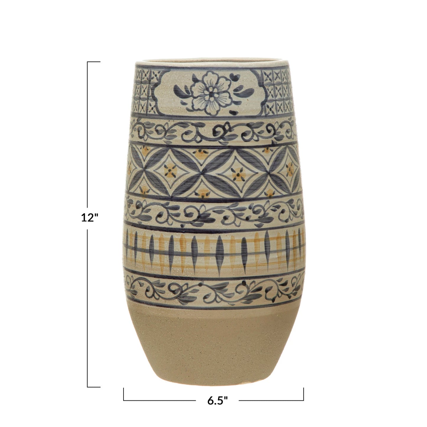 Hand-Painted Stoneware Vase, Blue & White