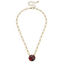 Corrie Tartan Pendant Necklace in Red