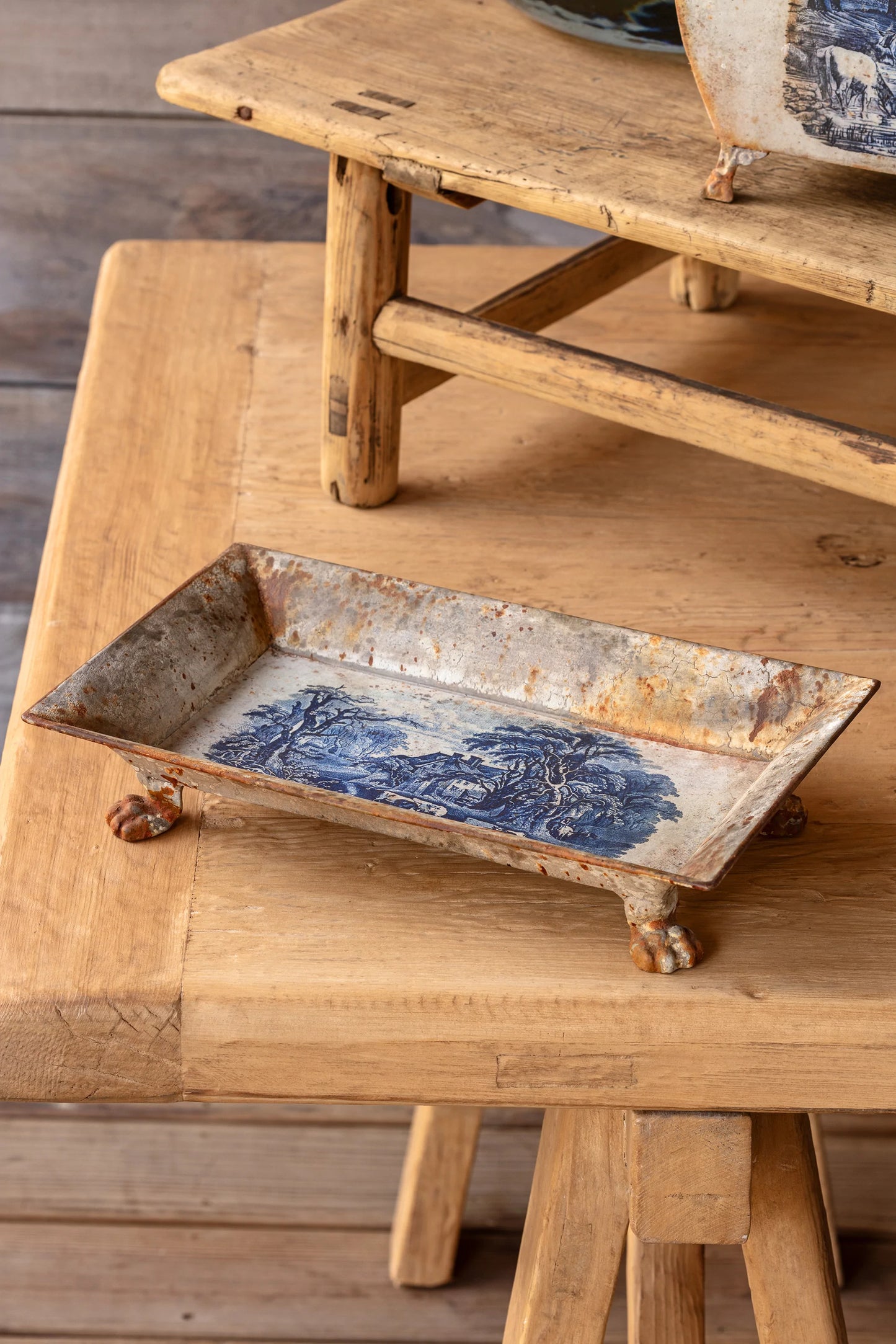 Blue Pastoral Rectangular Tole Tray