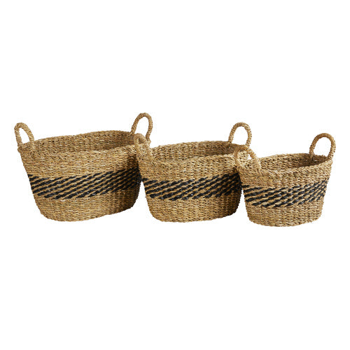 Black Stripe Oval Basket Set/3