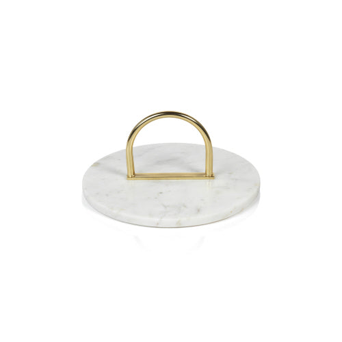 Round Marble Serve Tray-Brass Handle